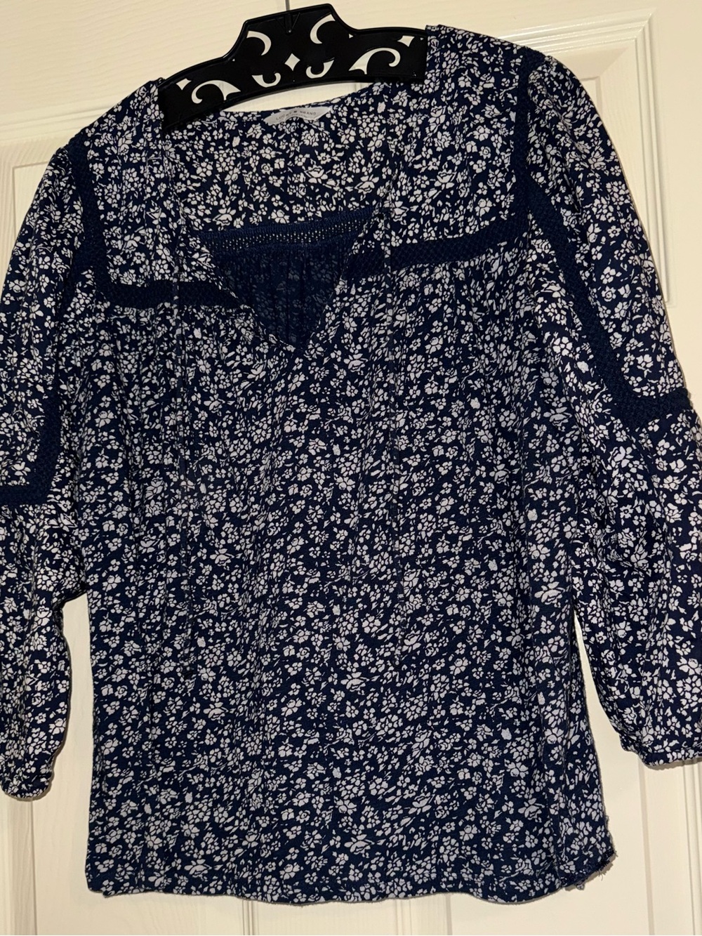 Lucky Brand Navy and White Floral Peasant Top